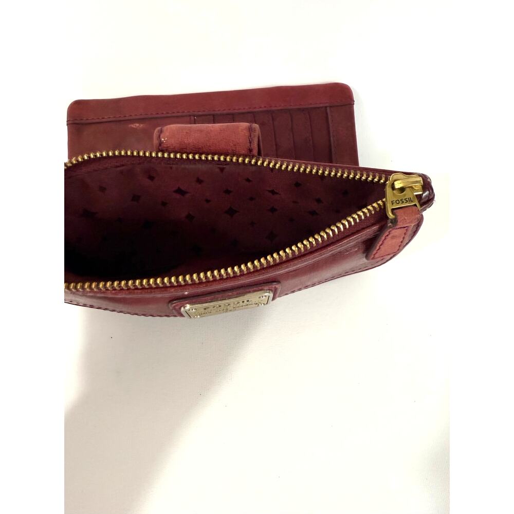 Vintage Fossil Emory Red Lamb Leather Wallet Clutch Envelope Zipper Multi-Pocket - Picture 5 of 6
